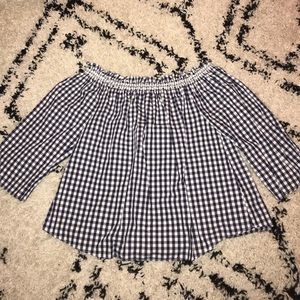 Madewell Off the Shoulder Blue Plaid Shirt